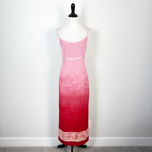 90s Y2K Vintage American Eagle HOCO Chiffon Pink Red Ombre Maxi Slip Dress 10 - Picture 1 of 15